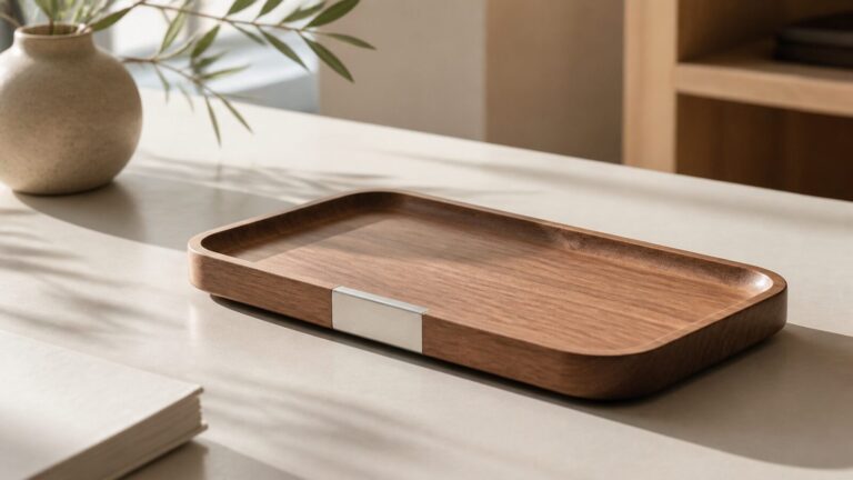 Contemporary matte silver and wood design concept