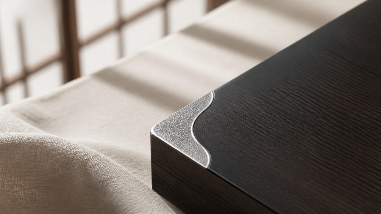 subtle silver inlay meeting wood