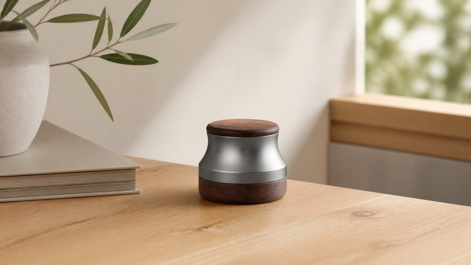 matte silver and wood desk object