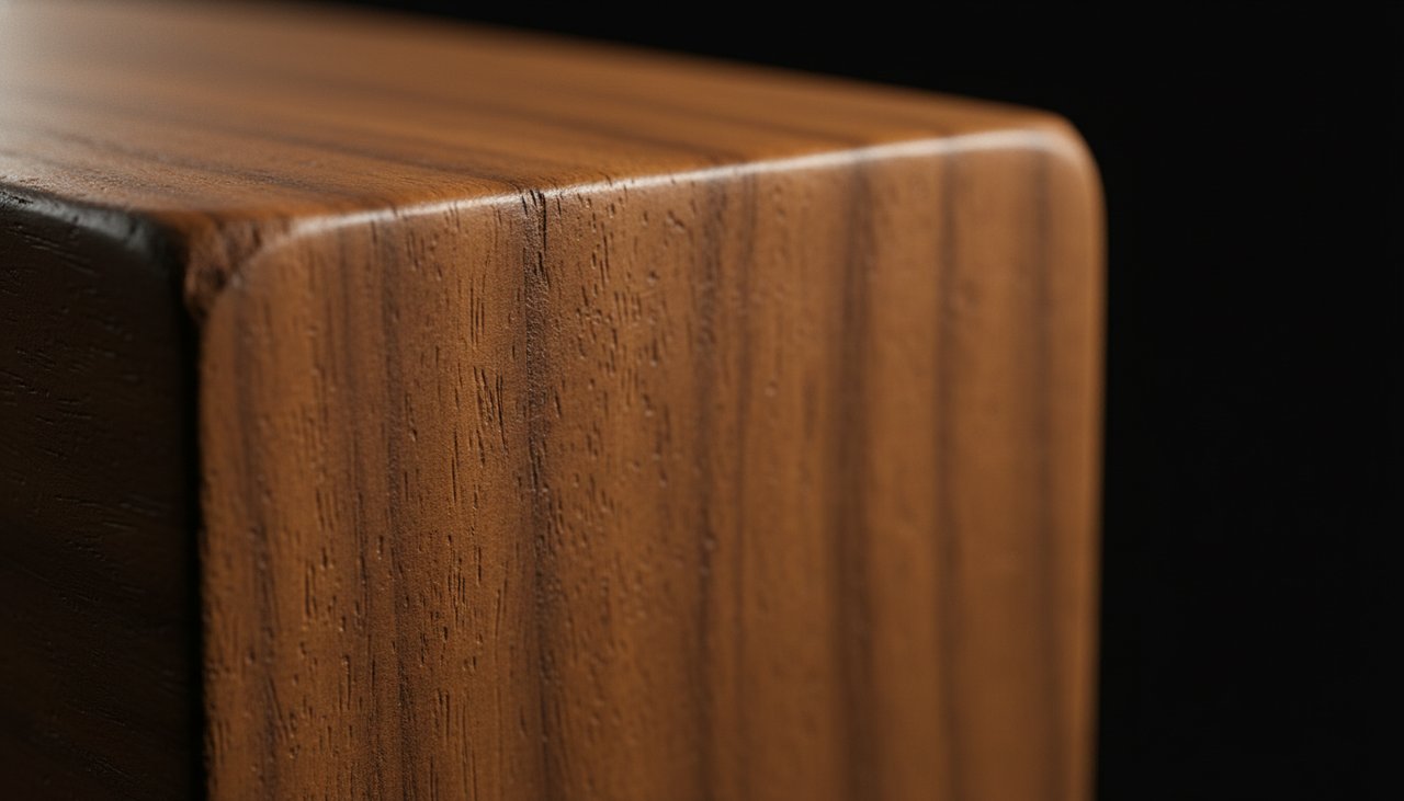 Macro photography of aged walnut wood grain with silk-like texture