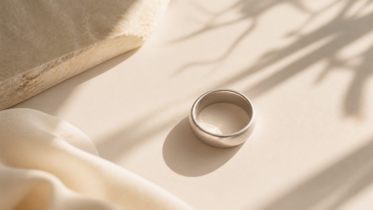 Open space in a contemporary matte silver ring