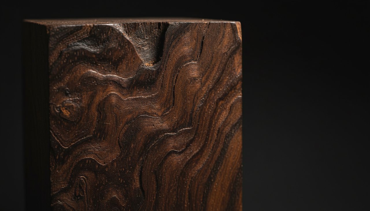 Macro detail of aged walnut wood grain with high oil content