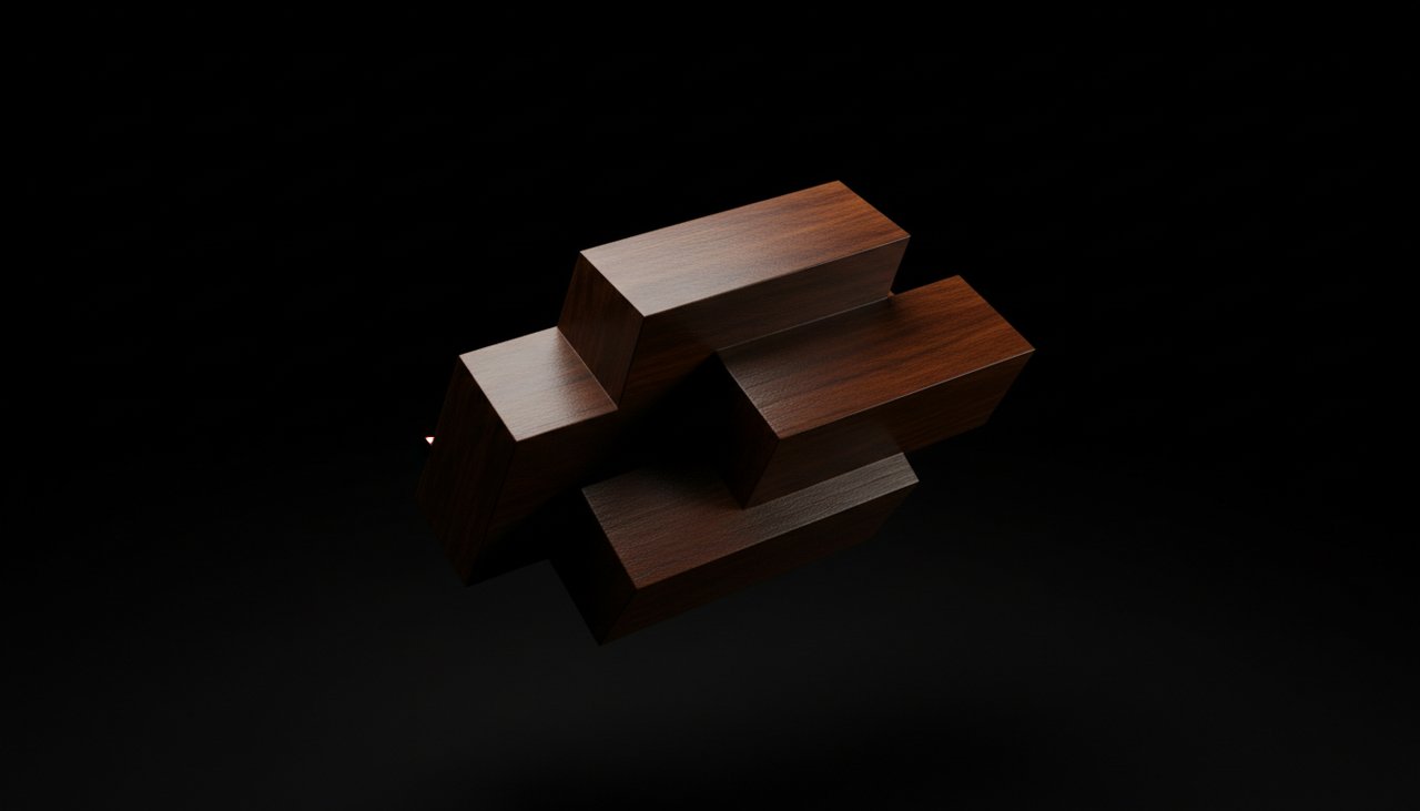 Geometric hardwood object showing precision edges and deep luster