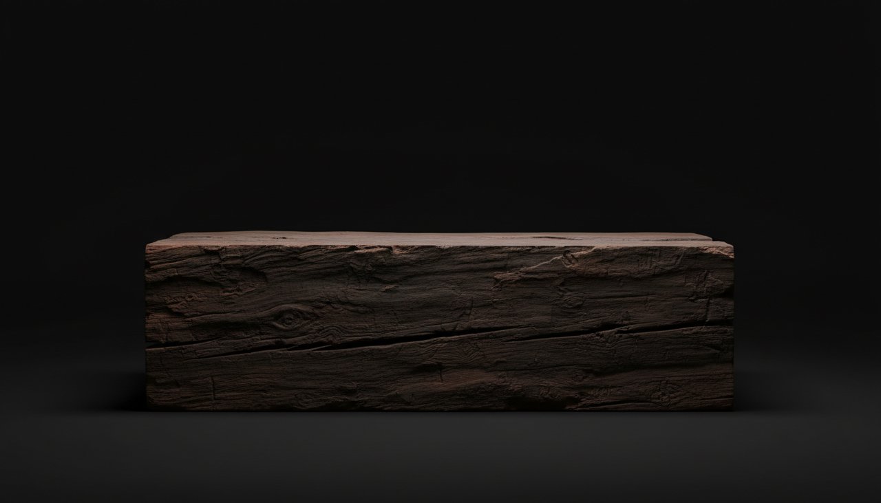 Macro shot of high-density highland hardwood with dark studio lighting
