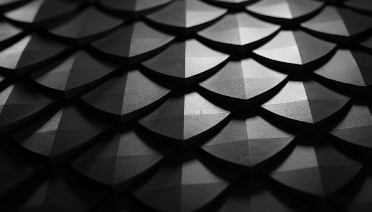 Macro detail of dragon scale silver showing 0.2mm shadow troughs and repoussé depth variation under studio light