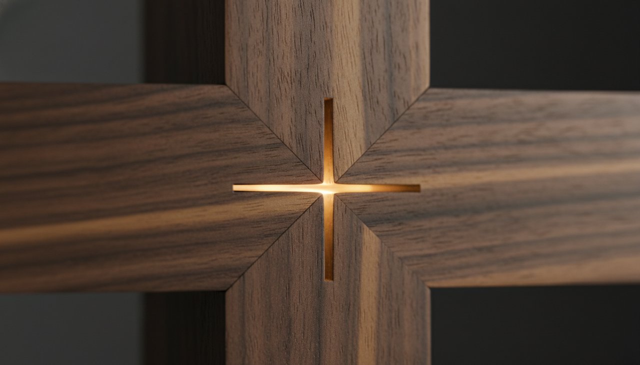 Structural Breathing – The Art of the Joint Architectural macro shot of a mortise and tenon joint showing a precision gap