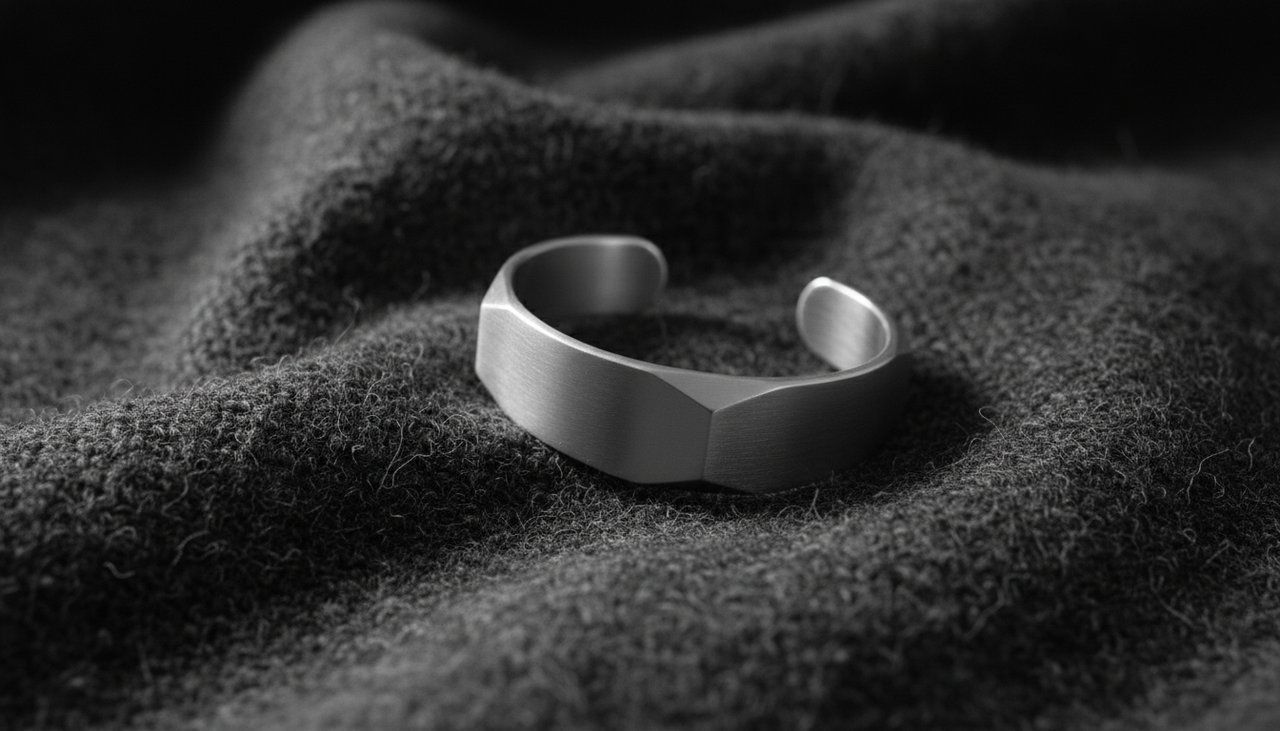 Texture over Color – Estovio Matte silver jewelry contrasted against heavy dark wool fabric