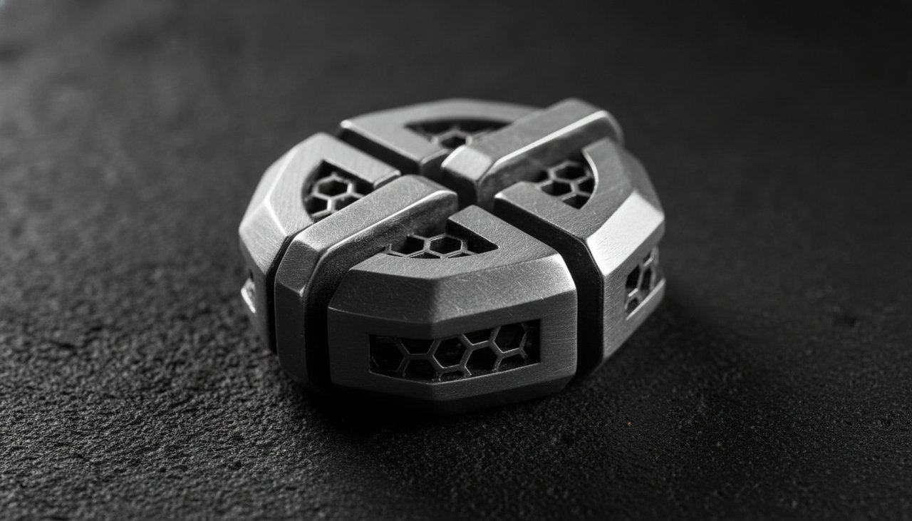 Tactile Anchor – Estovio Macro shot of a heavy silver pendant showcasing its density and shadow