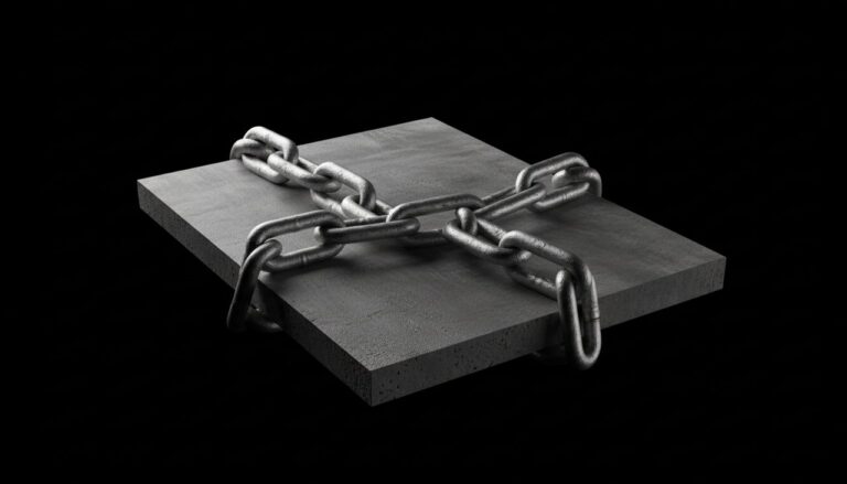 Minimalist matte silver chain on a dark concrete surface