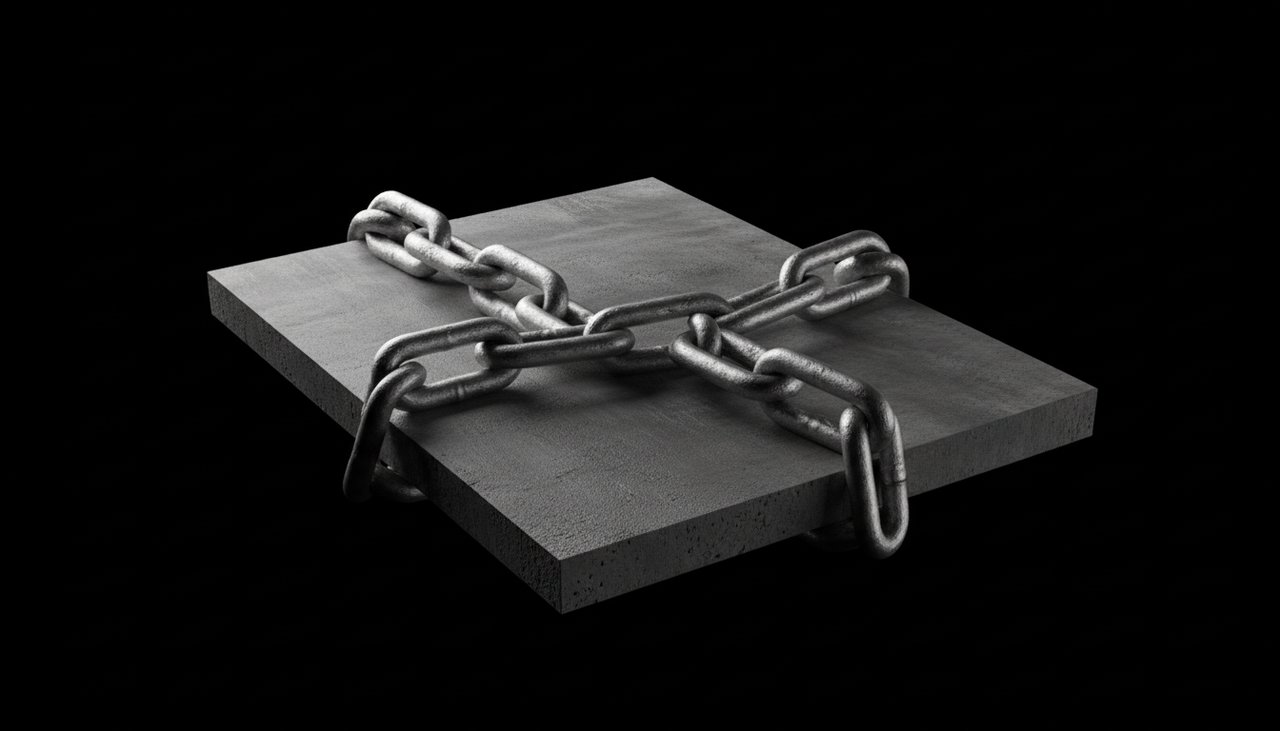 Minimalist matte silver chain on a dark concrete surface