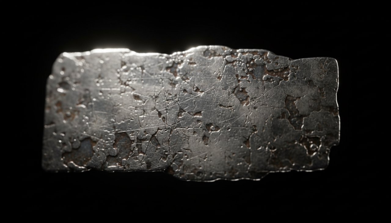 The Marks of Time – Estovio Extreme macro of silver patina and subtle scuffs on a matte surface