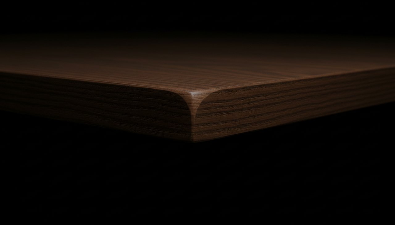 Macro shot of a weathered oak desk surface with studio lighting