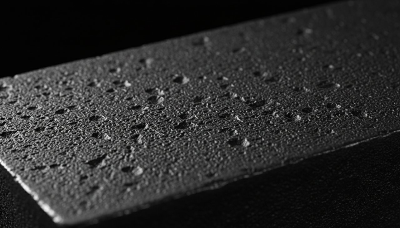 Sabi and Structural Strength – Estovio Close-up of raw cast iron texture with dramatic shadows