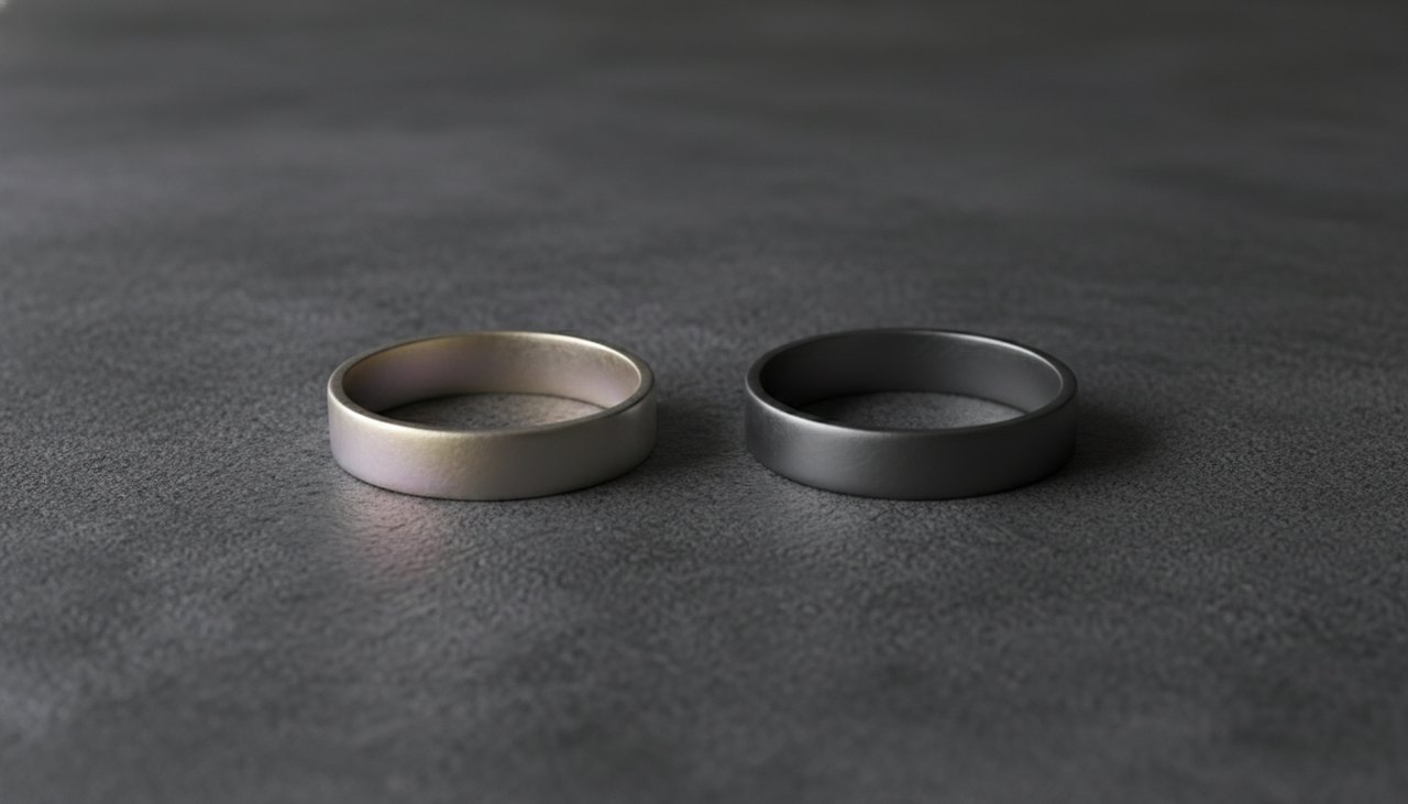 Comparison of different silver oxidation tones on a dark studio background