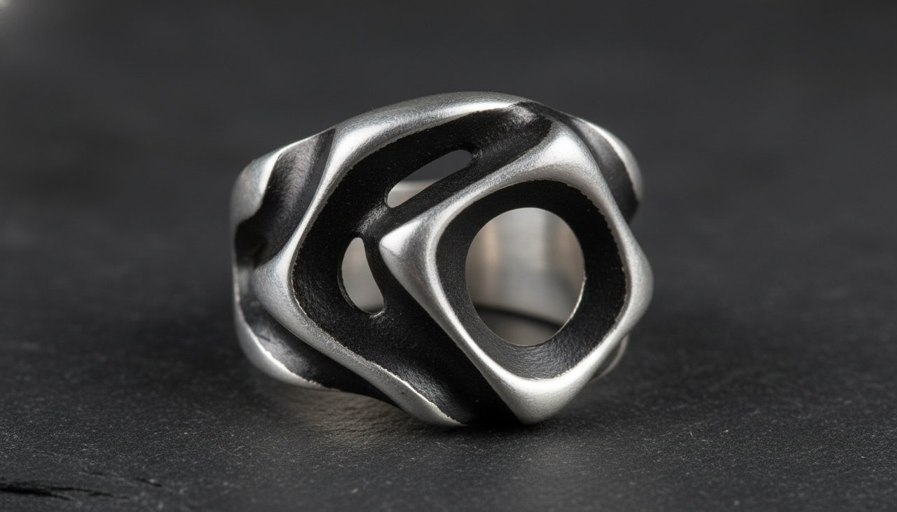 The Depth of Shadow – Estovio Oxidized silver ring with high-contrast sanded edges