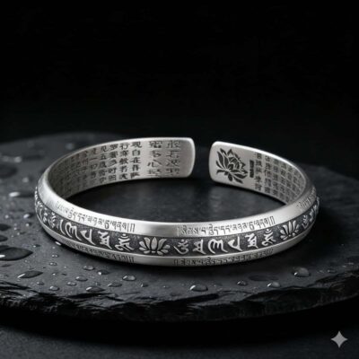 Om Mani Padme Hum Lotus Bracelet in 999 Silver Om Mani Padme Hum Lotus Bracelet in 999 Silver - 1