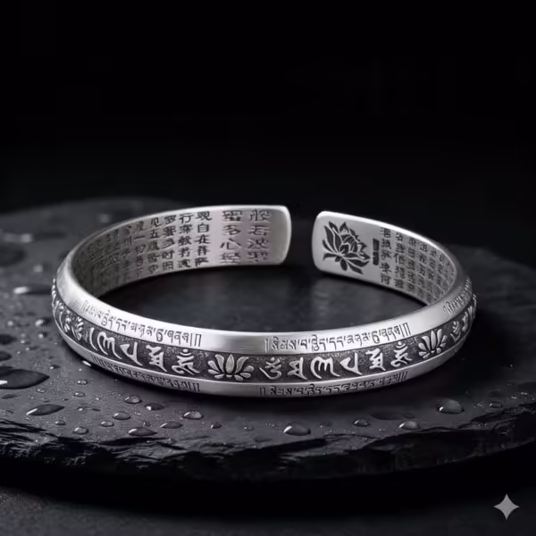 Om Mani Padme Hum Lotus Bracelet in 999 Silver - 1