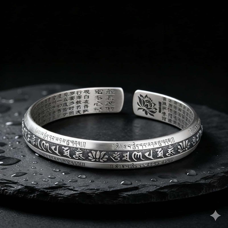 Om Mani Padme Hum Lotus Bracelet in 999 Silver Om Mani Padme Hum Lotus Bracelet in 999 Silver - 1