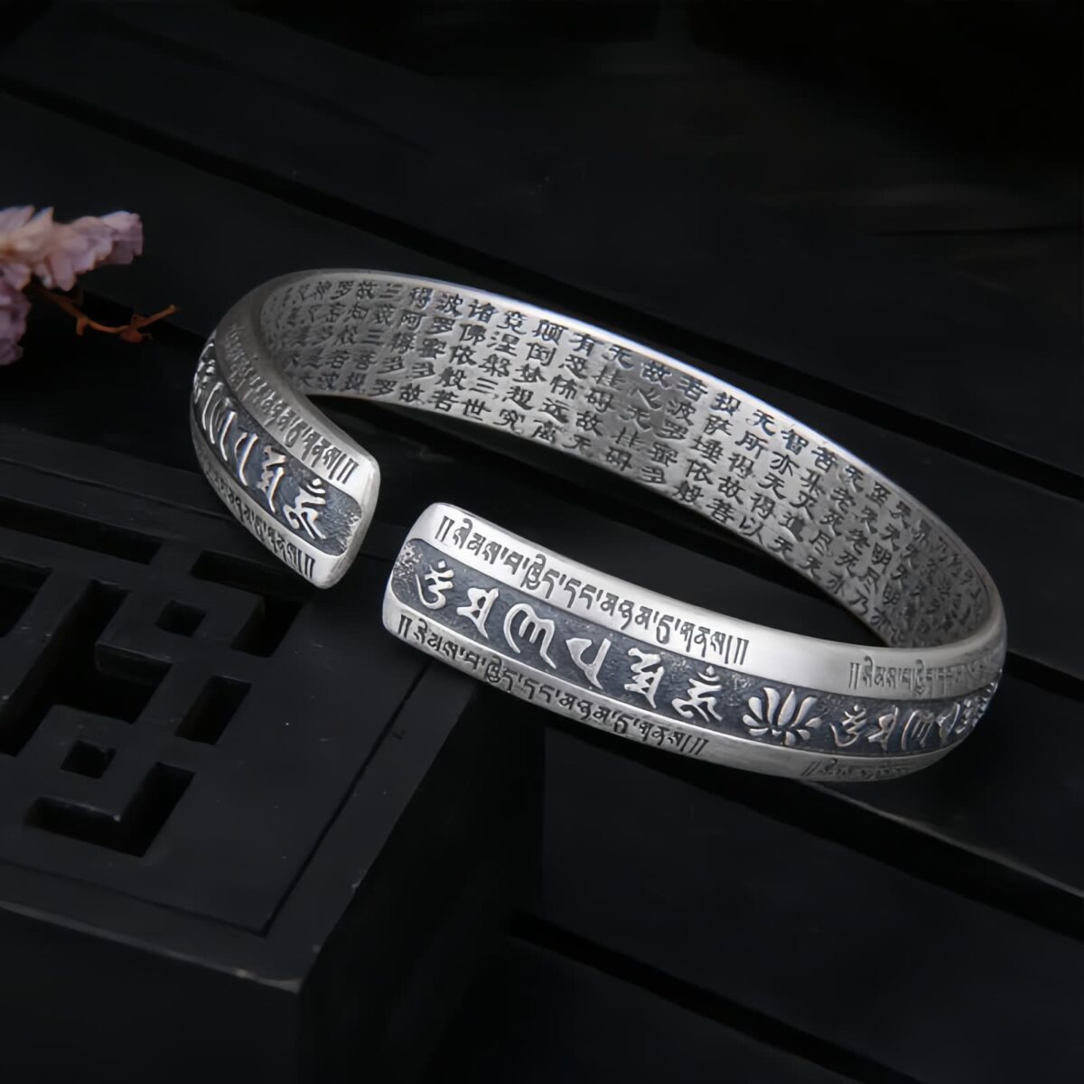 Om Mani Padme Hum Lotus Bracelet in 999 Silver Om Mani Padme Hum Lotus Bracelet in 999 Silver - 5