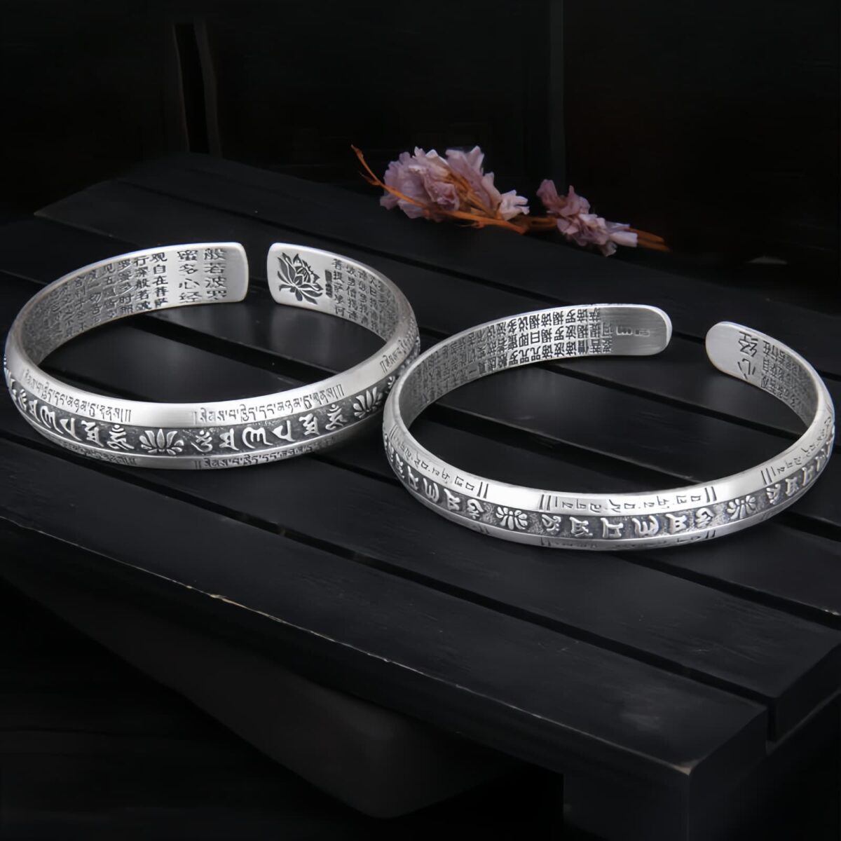 Om Mani Padme Hum Lotus Bracelet in 999 Silver Om Mani Padme Hum Lotus Bracelet in 999 Silver - 6
