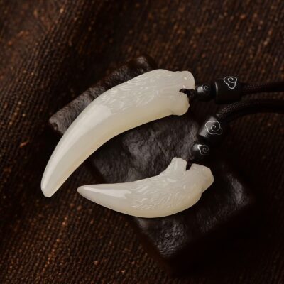 Wolf Tooth Pendant in White Jade and Silver - 1