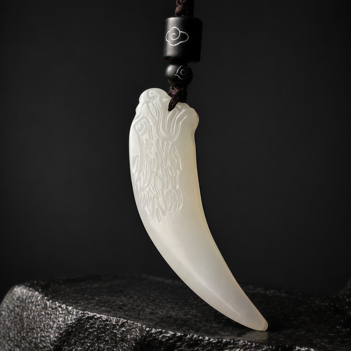 Wolf Tooth Pendant in White Jade and Silver - 5