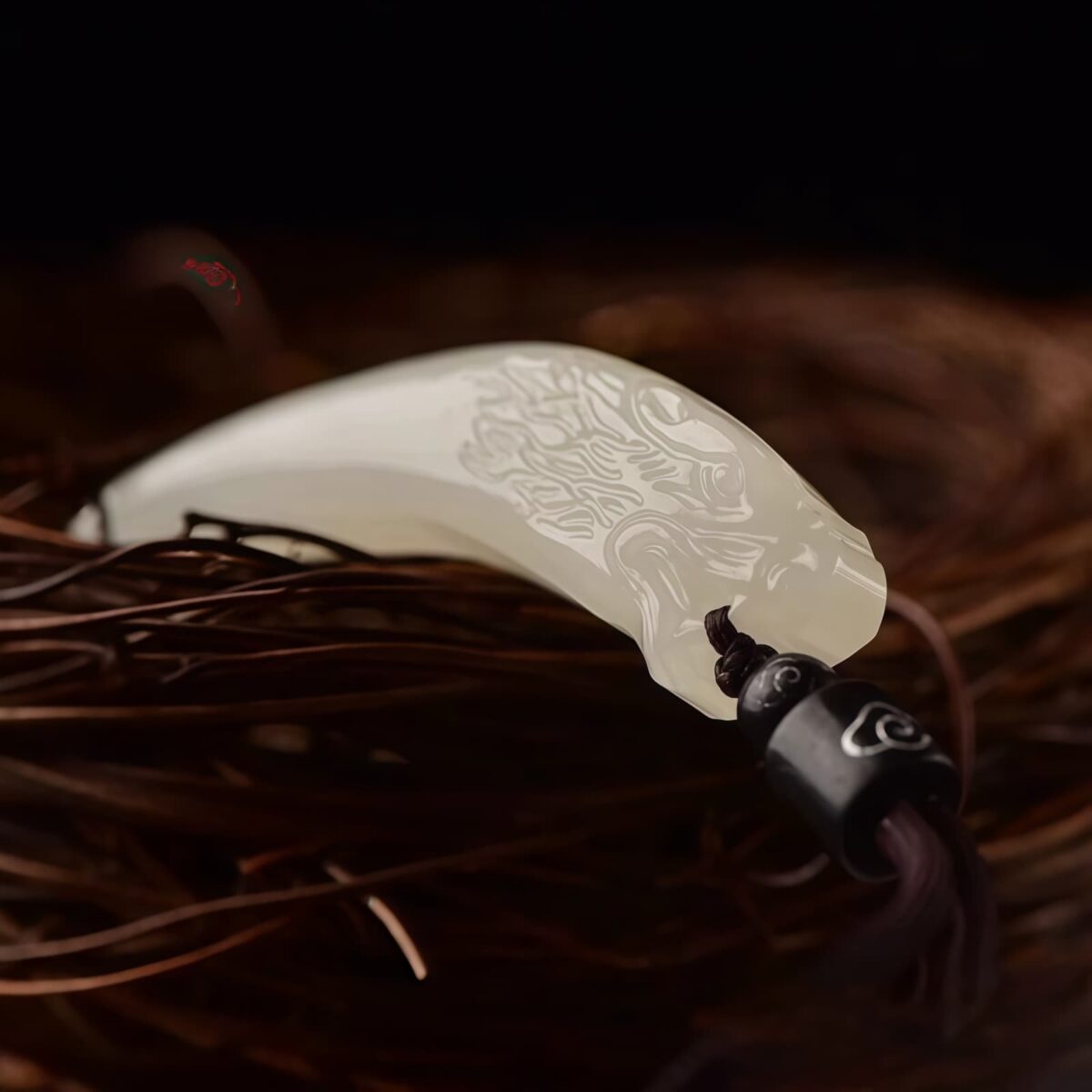 Wolf Tooth Pendant in White Jade and Silver - 3