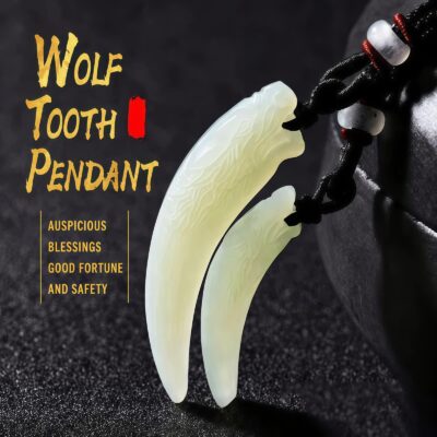 Wolf Tooth Pendant in White Jade and Silver - 4