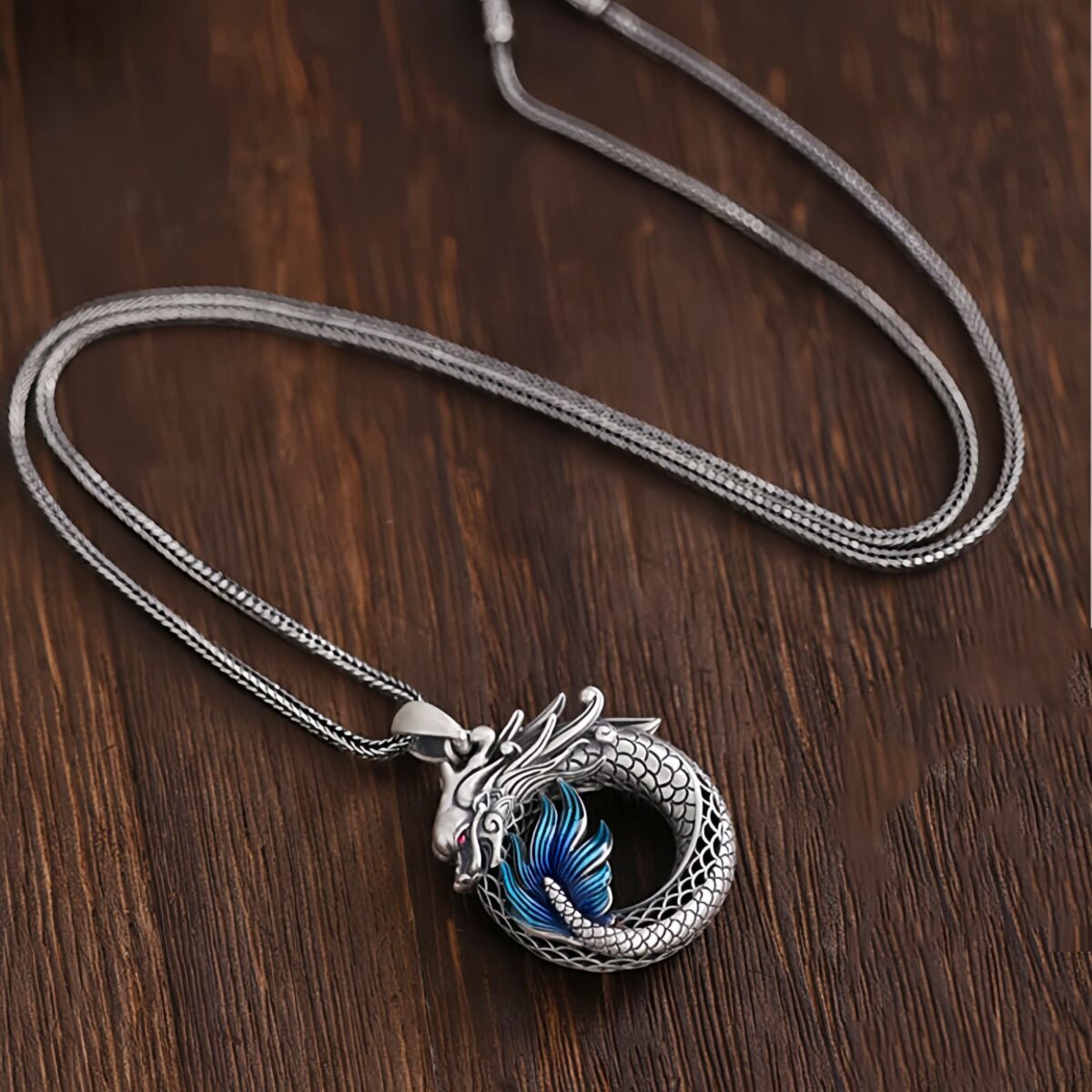Auspicious Dragon Peace Buckle Necklace in 999 Silver Auspicious Dragon Peace Buckle Necklace in 999 Silver - 5