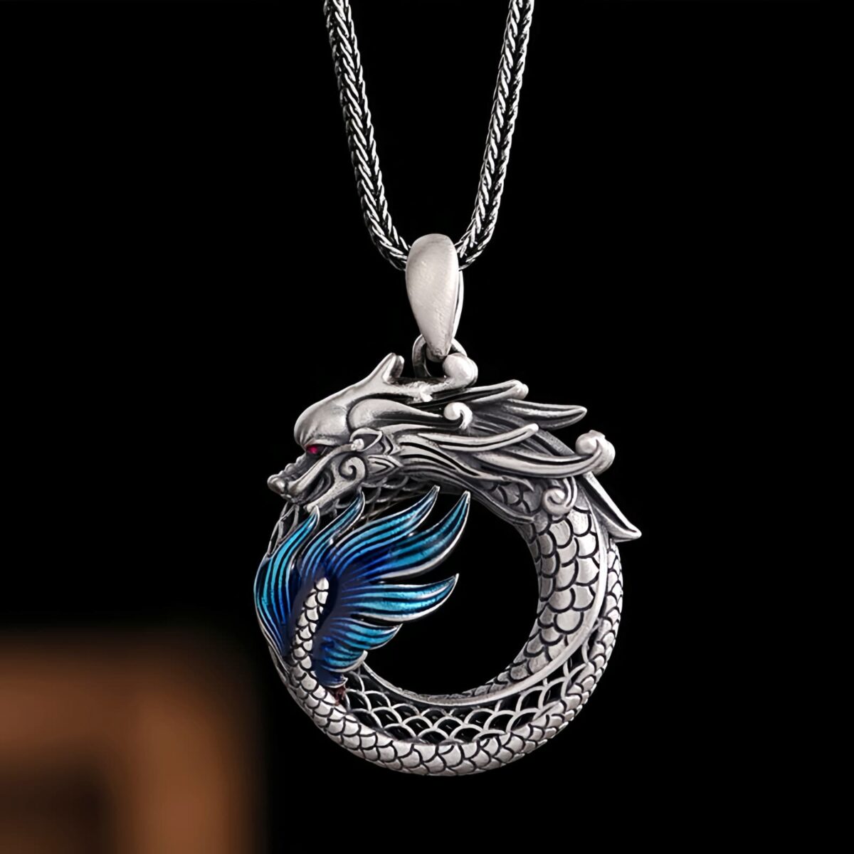 Auspicious Dragon Peace Buckle Necklace in 999 Silver Auspicious Dragon Peace Buckle Necklace in 999 Silver - 3
