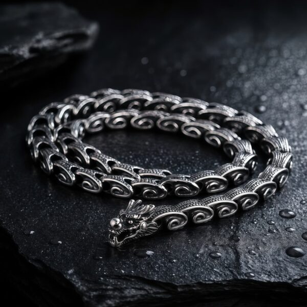 Tibetan Dragon Necklace and Bracelet in Titanium Steel - 1