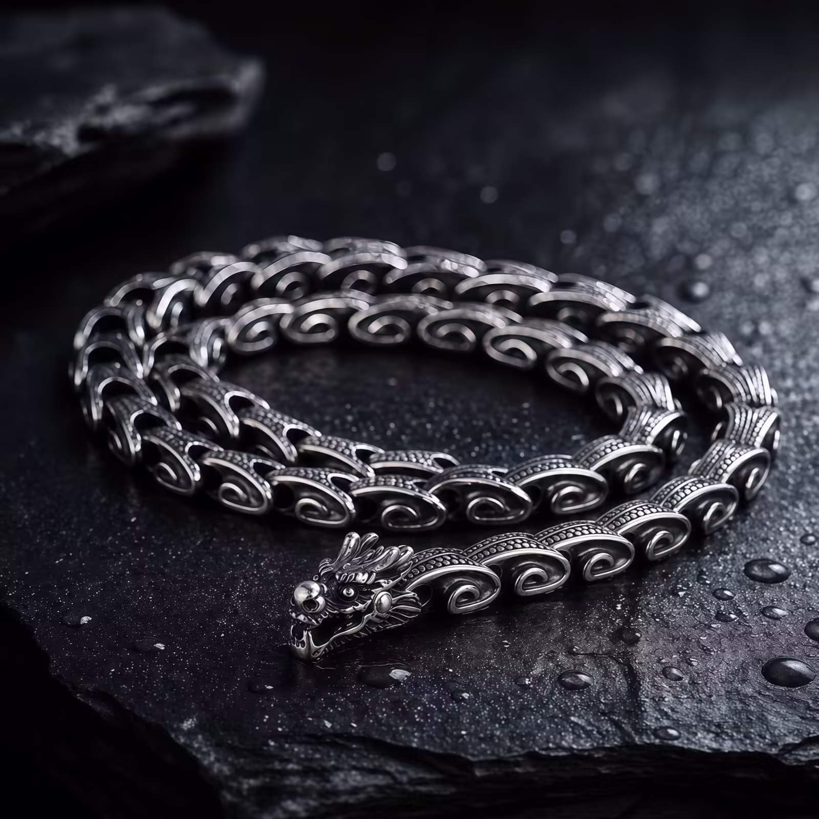 Tibetan Dragon Necklace and Bracelet in Titanium Steel - 1