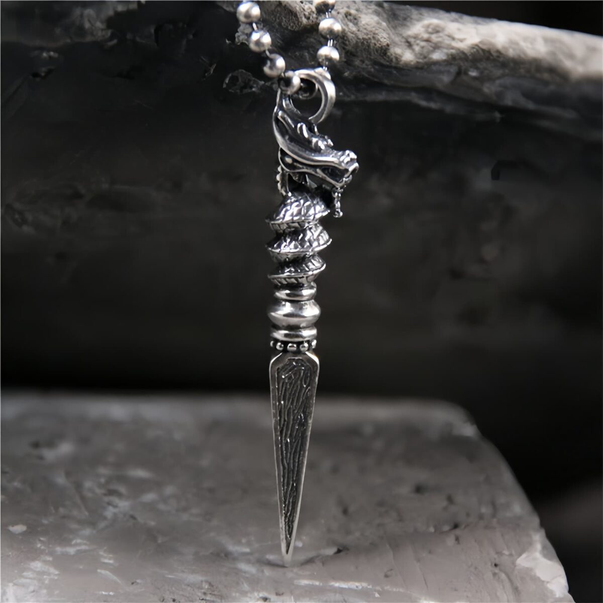 Dragon Dorje Vajra Necklace Pendant in 925 Sterling Silver - 1