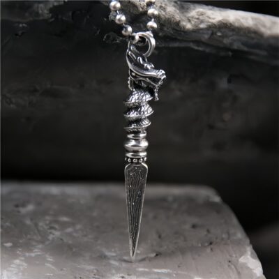 Dragon Dorje Vajra Necklace Pendant in 925 Sterling Silver - 1