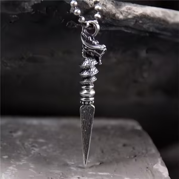 Dragon Dorje Vajra Necklace Pendant in 925 Sterling Silver - 1