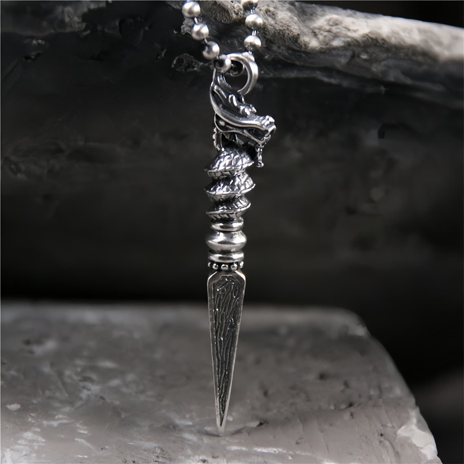 Dragon Dorje Vajra Necklace Pendant in 925 Sterling Silver - 1