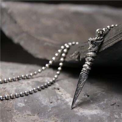 Dragon Dorje Vajra Necklace Pendant in 925 Sterling Silver - 4