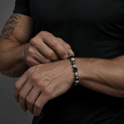 Forest Green Agate Beaded Bracelet - 6